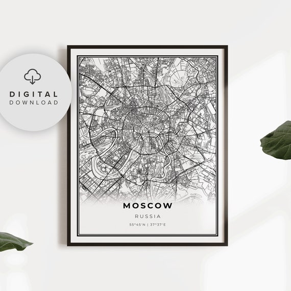 Moscow Map Print Russia Art Poster City Street Road Office Gift For Pilot Np426