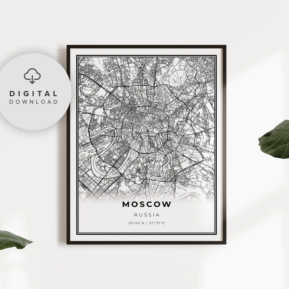 Moscow Map Print Russia Art Poster City Street Road Office Gift For Pilot Np426
