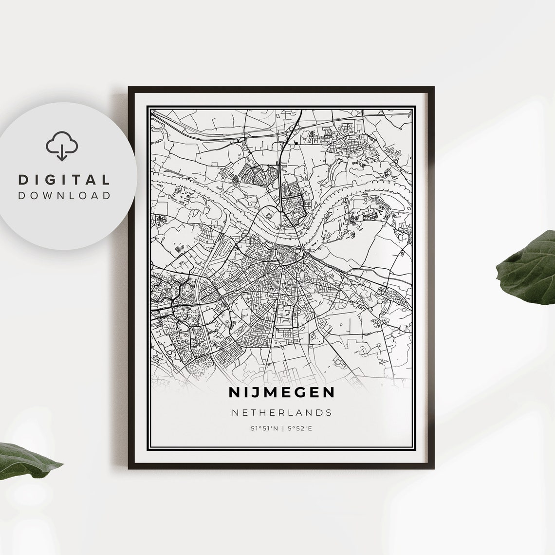 Nijmegen Netherlands City Street Map Minimalist Black White Poster