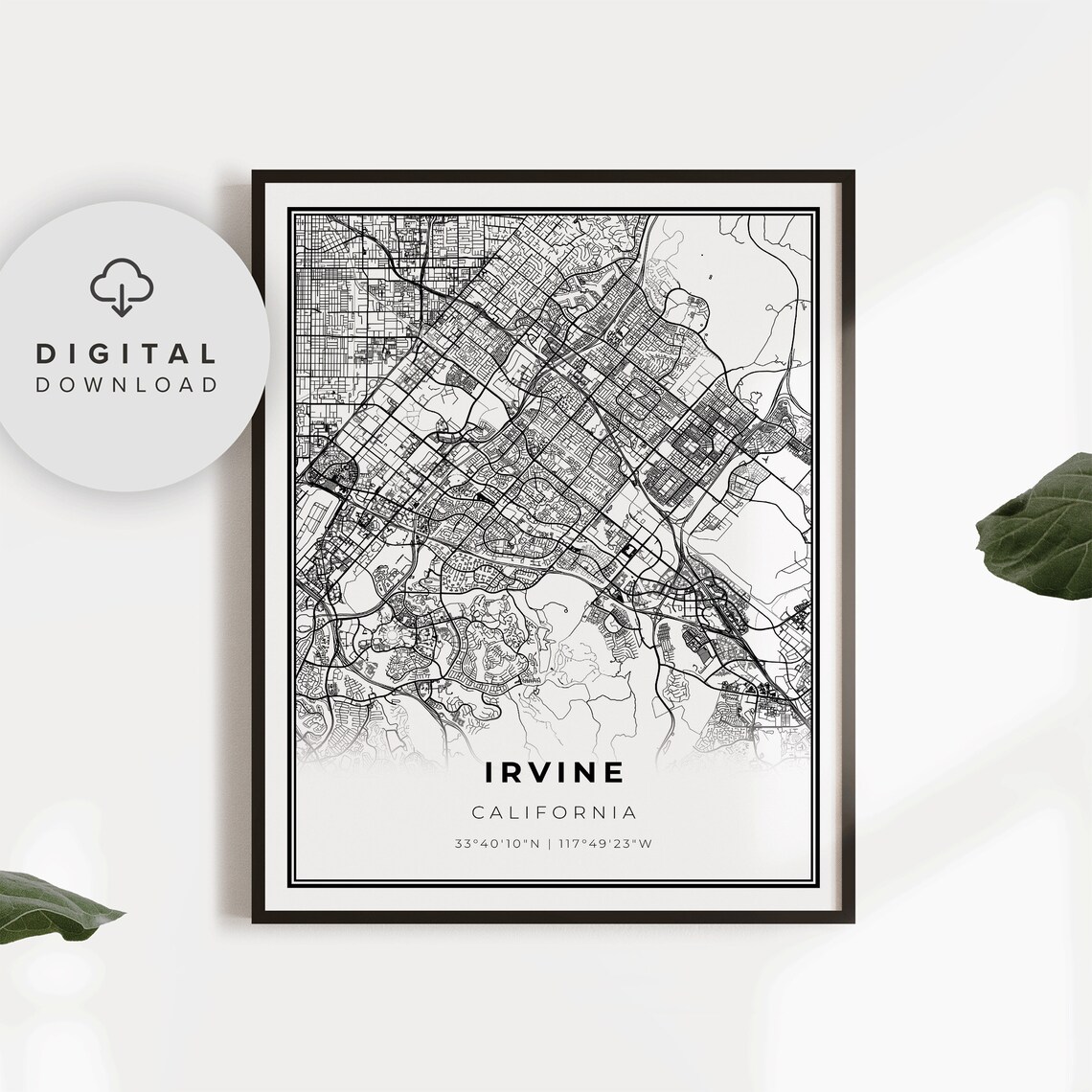 Irvine California City Street Map Minimalist Black and White Poster