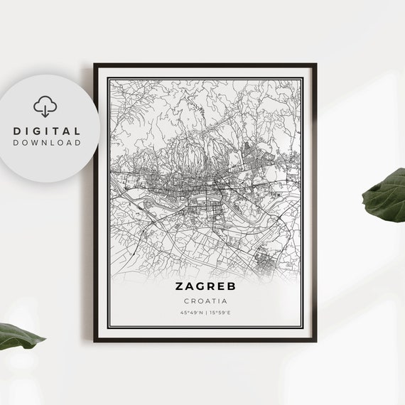 Zagreb Map Print Croatia Art Poster City Street Road Gift Mom For Dad Np849