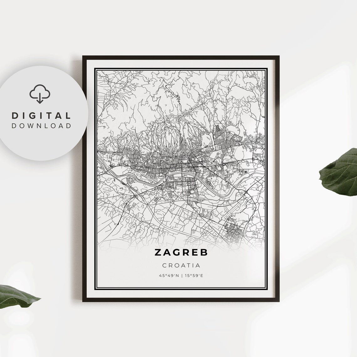 Zagreb Map Print Croatia Art Poster City Street Road Gift Mom For Dad Np849