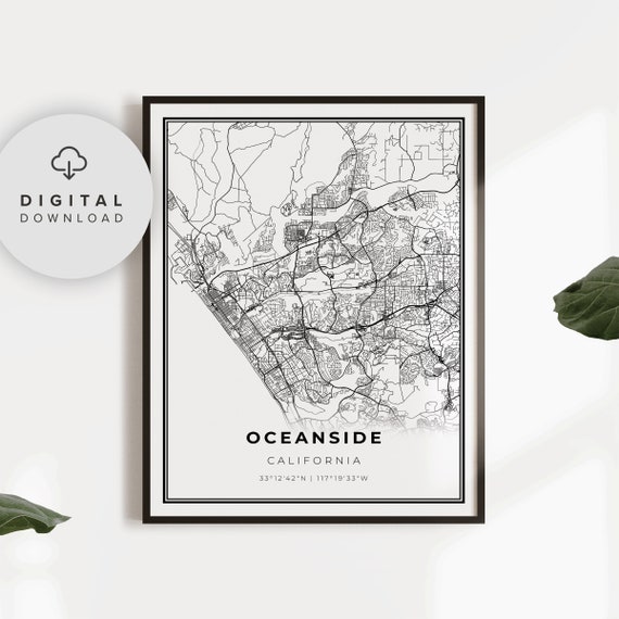 Oceanside Map Print Ca Usa Art Poster City Street Road Prints Np320
