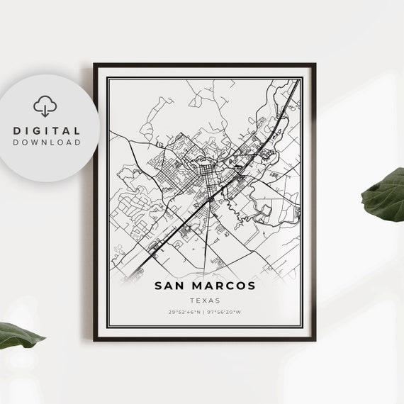 San Marcos Map Print Texas Usa Art Poster Tx United States City Street Road Np289