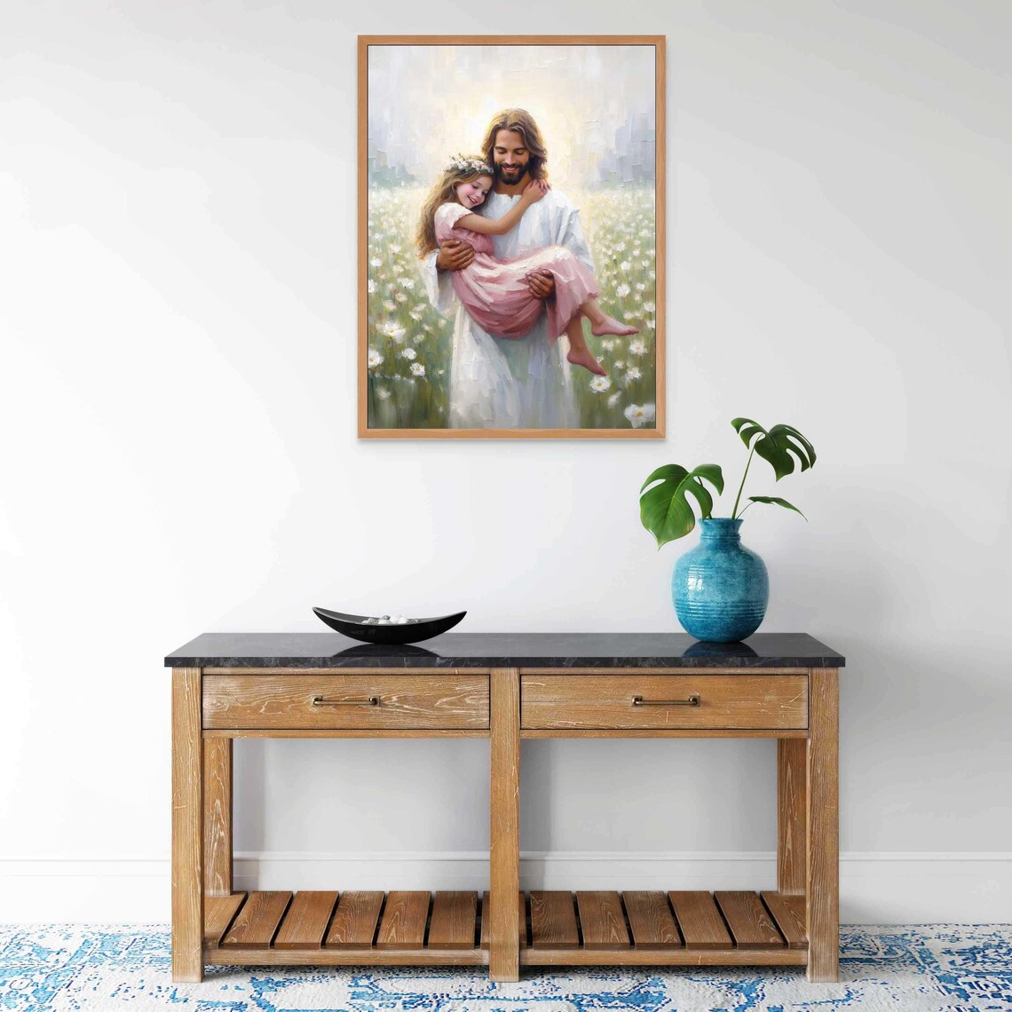 Jesus Carrying Girl With Flower Crown Through Daisy Field Poster - Image 7