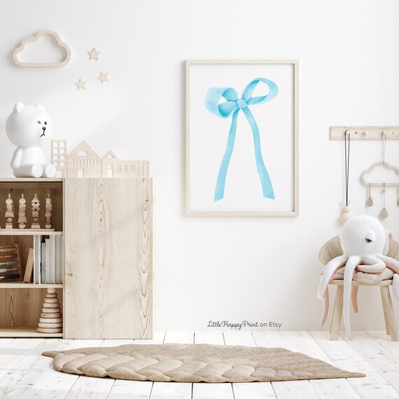 Blue Bow Watercolor Ribbon Coquette Nursery Sweet Art Poster