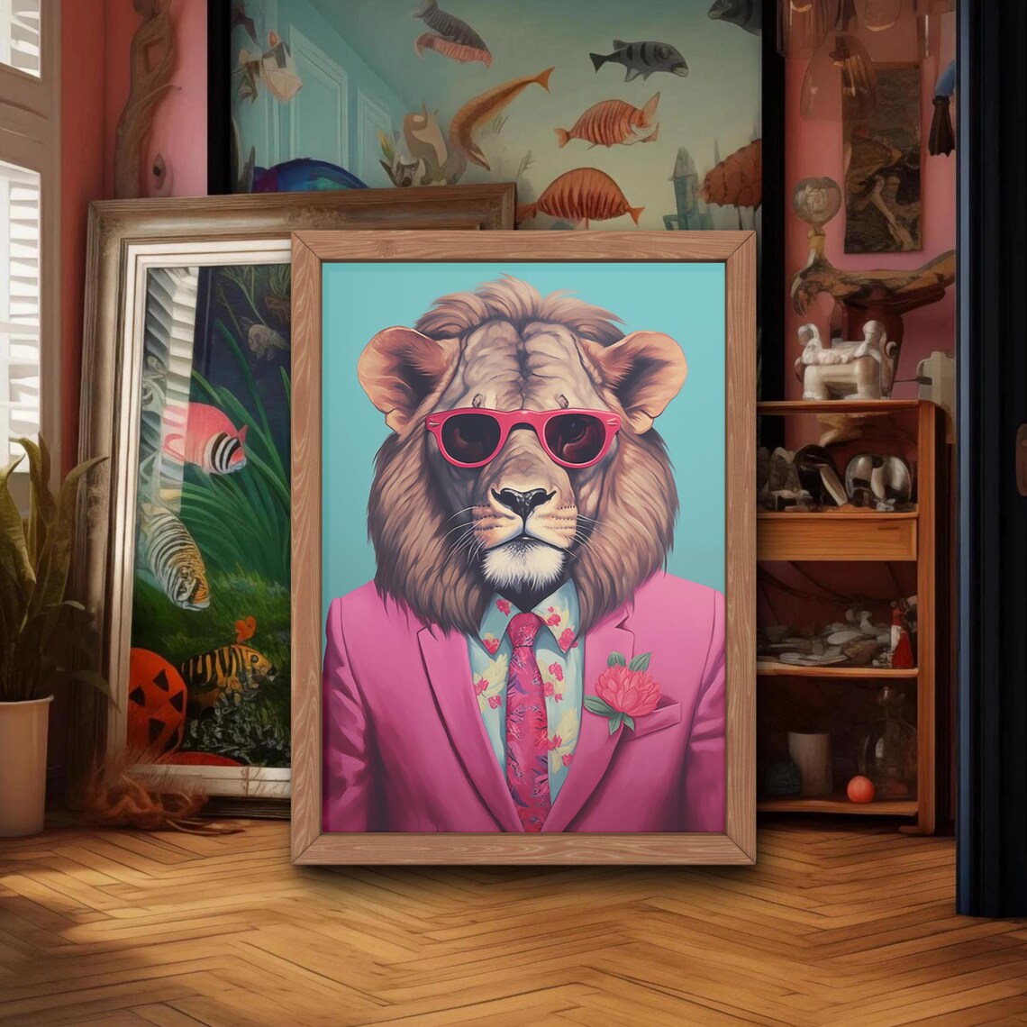 Lion Portrait, Maximalist Renaissance Wall Art Print