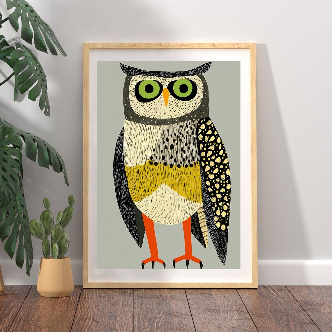 Golden Owl Whimsical Art Print, Home Decor Gift