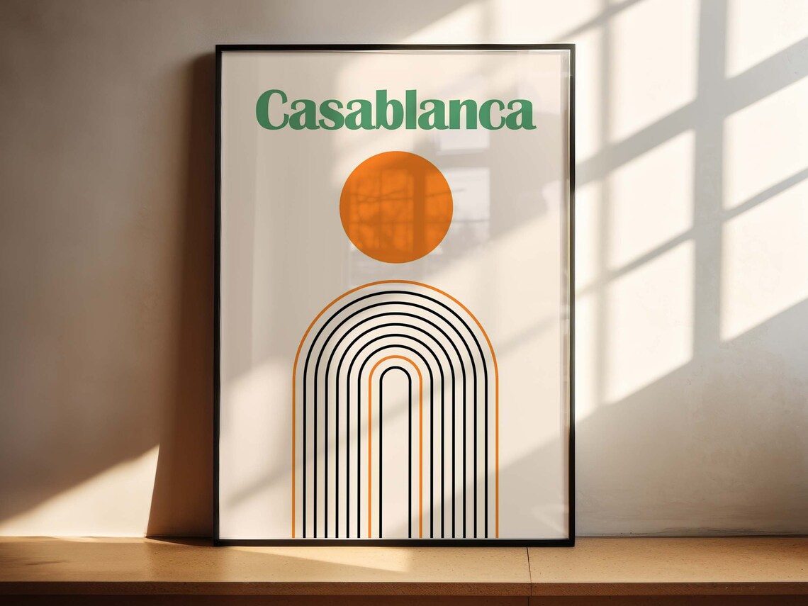 Casablanca Retro Vintage Sun Arch Mid Century Travel Warm Poster