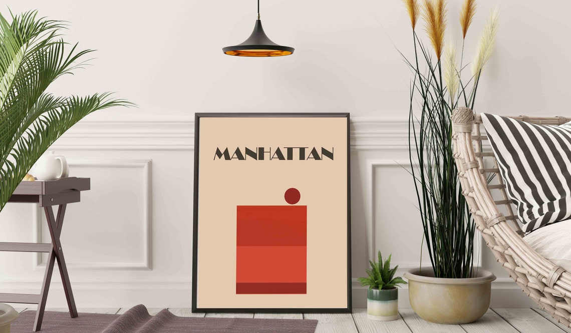 Manhattan Retro Small Text Beige Minimalist Cocktail Bar Poster - Image 2