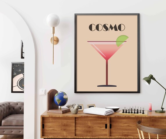Cosmo Cosmopolitan Martini Minimalistic Retro Cocktail Cute Bar Cart Art Living Room Decor Easy Affordable Art