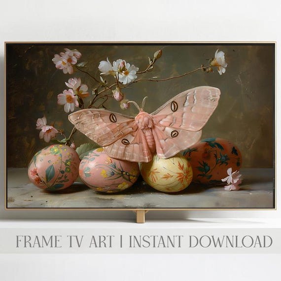Cottagecore Easter Frame Tv Art For Frame Tv Art For Easter Frame Art Pink Moth Art For Frame Tv Vintage Art For Tv