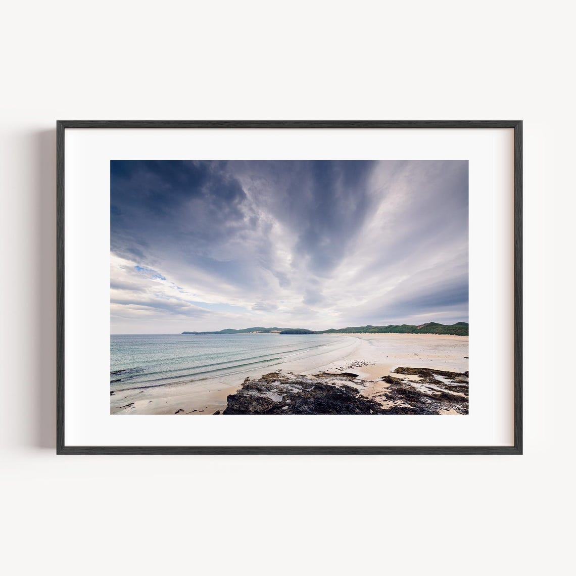 Balnakeil Bay Beach Dark Rocks Dramatic Clouds Seascape Photo Print