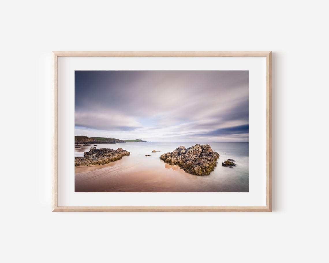 Sango Bay Scotland Misty Rocks Long Exposure Beach Photo Poster