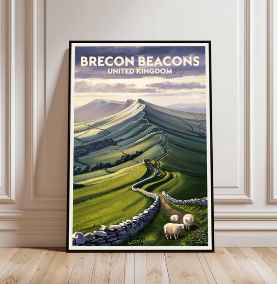 Brecon Beacons National Park Poster Wales UK Mountains Vintage Travel Art
