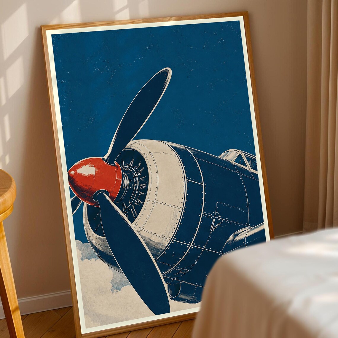 Vintage Airplane Propeller Art Print, Pilot Gift