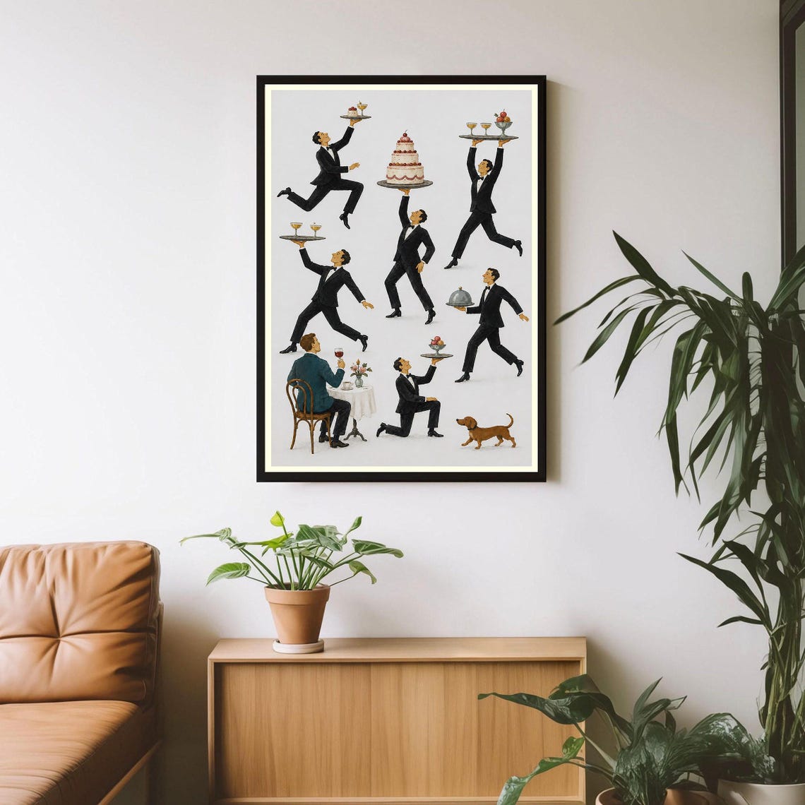 Vintage Running Waiters Tuxedo Service Retro Restaurant Poster