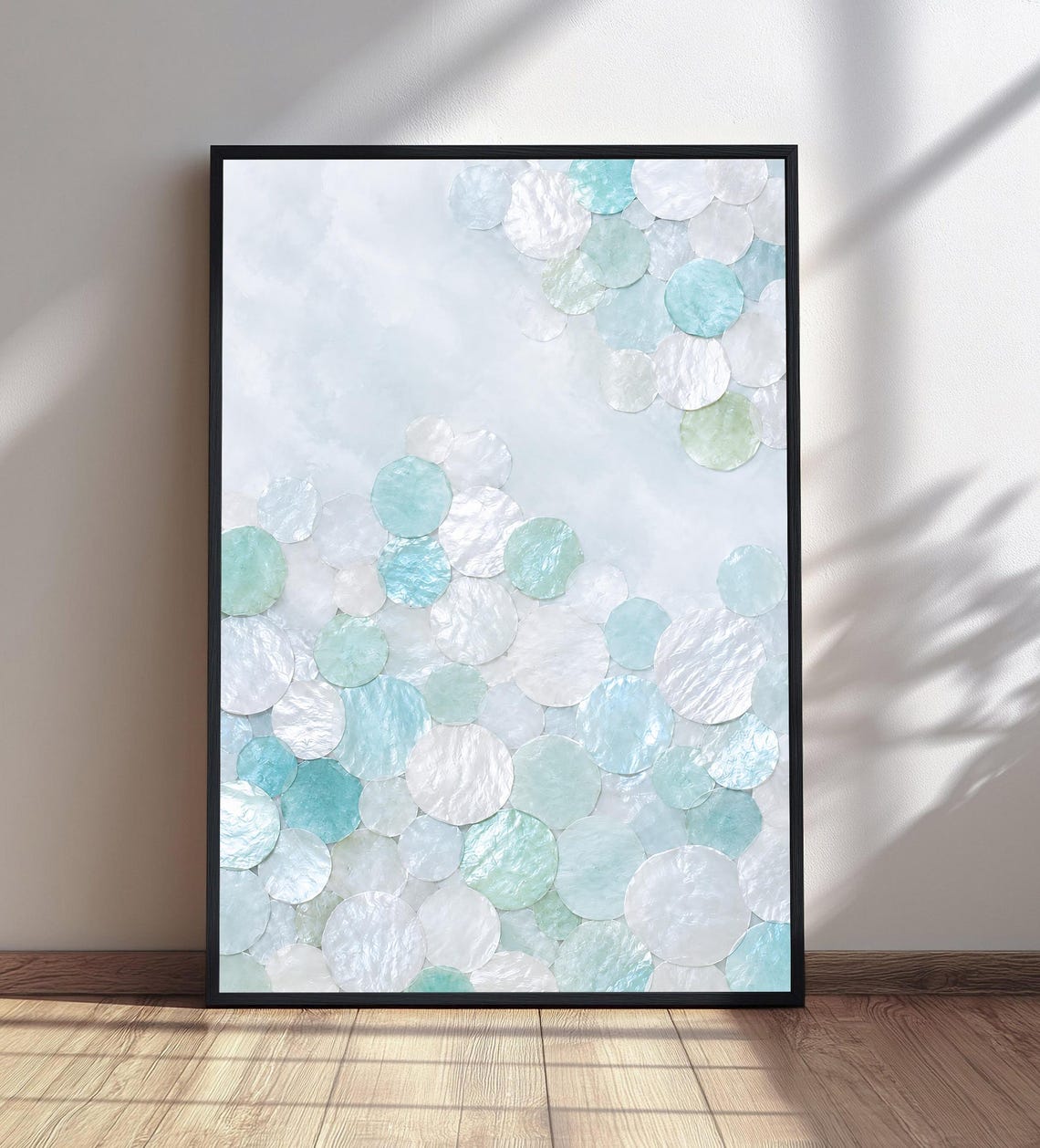 Mother Of Pearl Circles Coastal Abstract Serene Blue Minimalist Poster