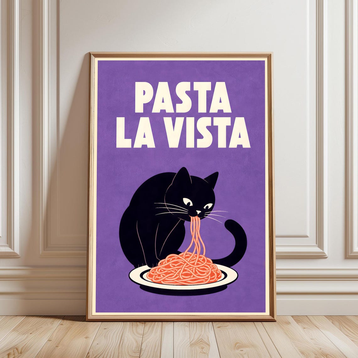 Pasta La Vista Black Cat Spaghetti Funny Kitchen Wall Poster