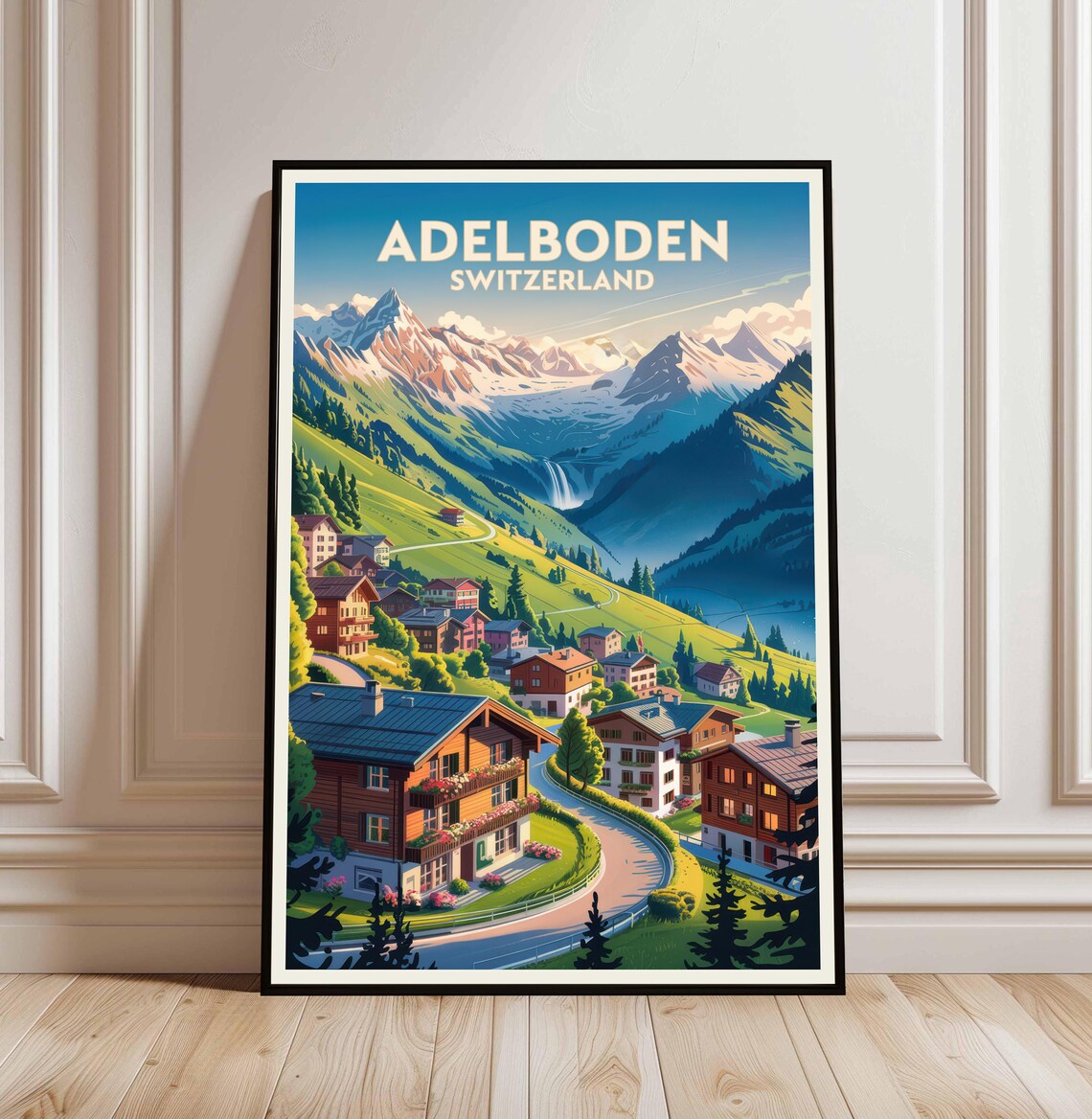 Adelboden Switzerland Scenic Alpine Village Vintage Travel Poster