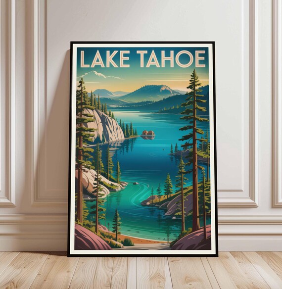 Lake Tahoe Map Print Handlettered Of Poster Word Typographic Home Decor