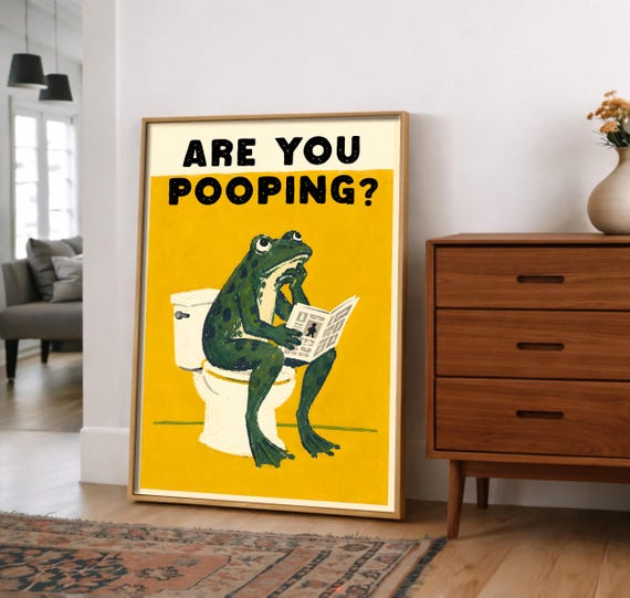 Funny Frog Pooping Bathroom Print Are You Wall Art Humorous Toilet Decor Quirky Animal Poster