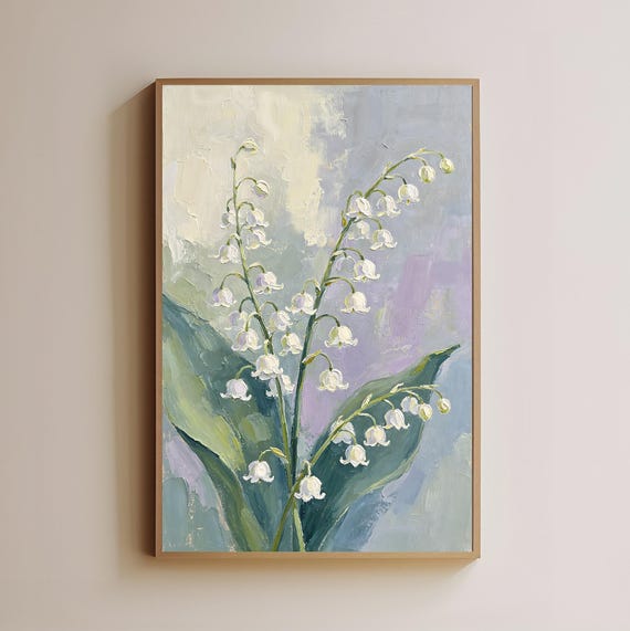 Lily Of The Valley Painting Impressionist Floral Wall Art Purple Botanical Print Flower Decor