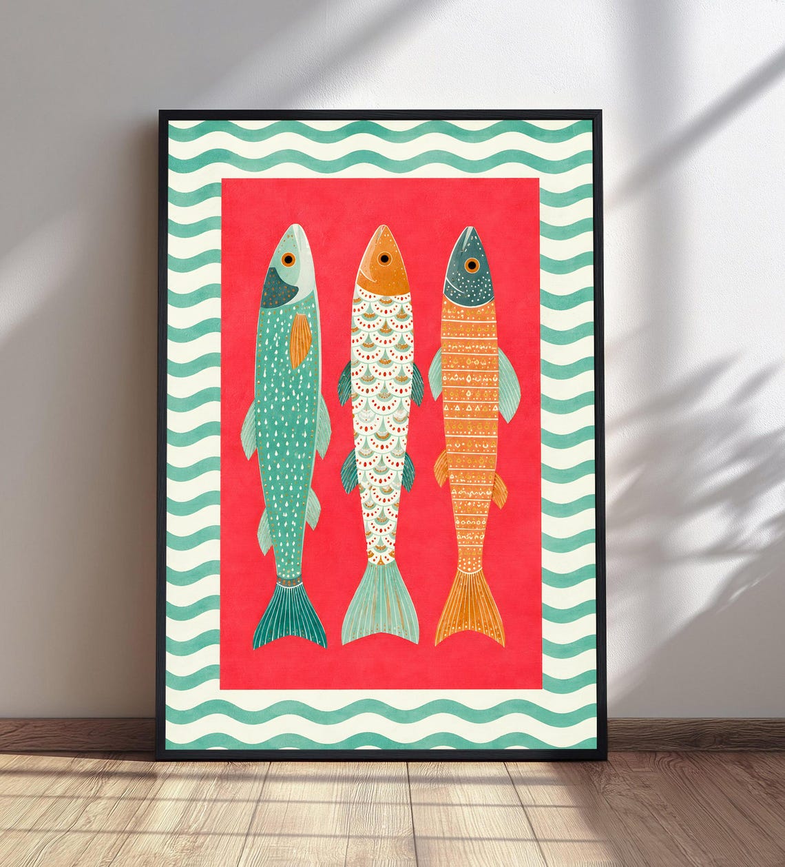 Stylized Fish Wall Art Colorful Abstract Print Coastal Decor Modern Nautical Home