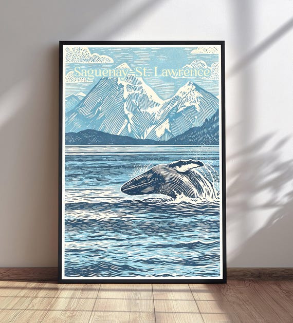 Saguenay Whale Breaching Travel Poster, Quebec