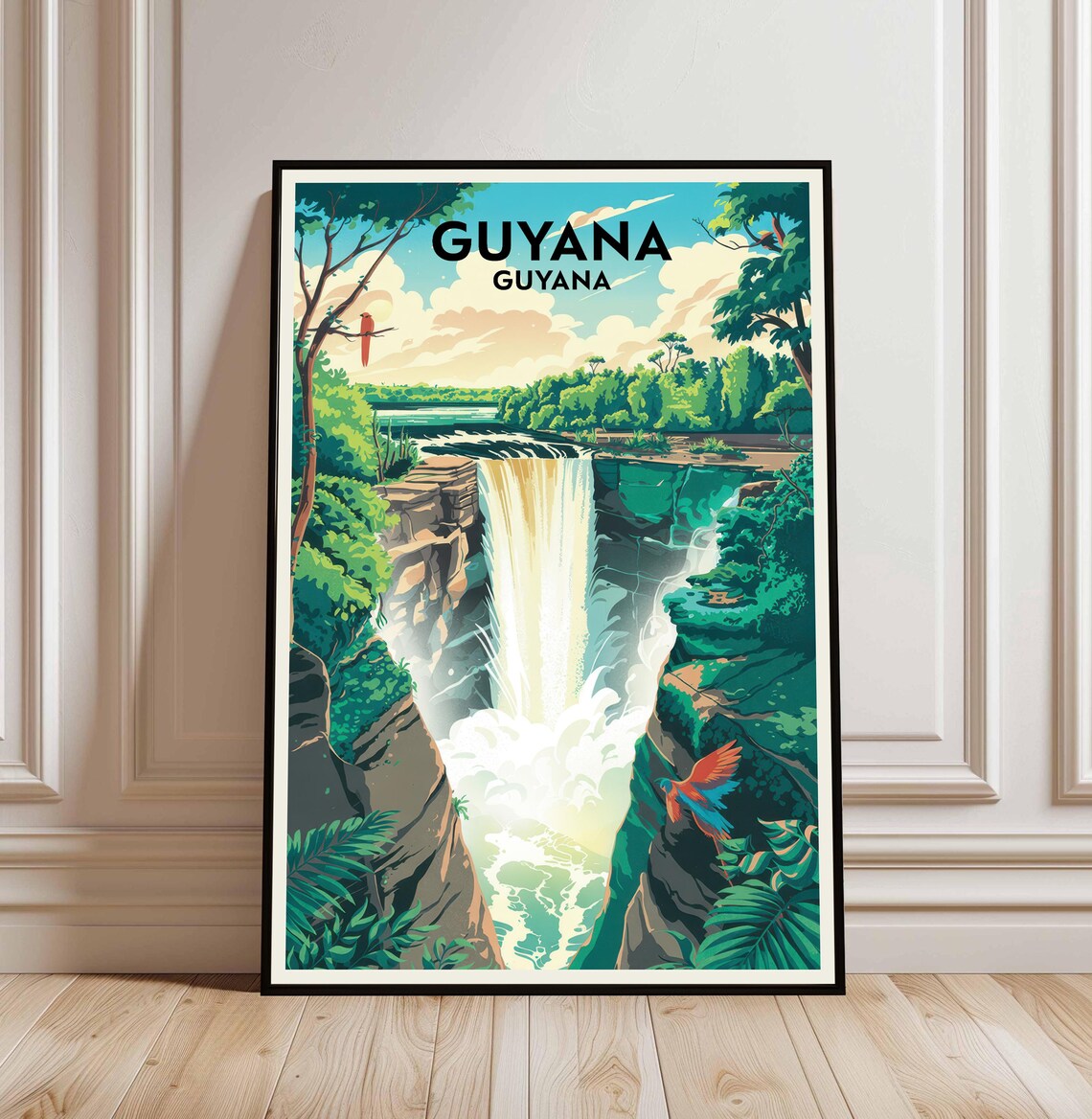 Guyana Waterfall Travel Poster Rainforest Kaieteur Falls South America Nature