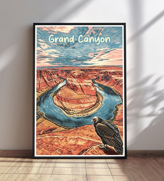 Grand Canyon Horseshoe Bend Vintage Travel Condor River Poster
