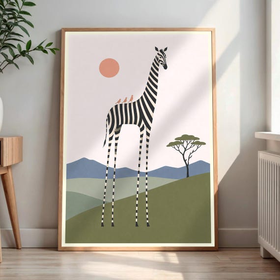 Zebra Safari Animal Print Minimalist Landscape Wall Art Sunset Serenity Nature Lover Gift