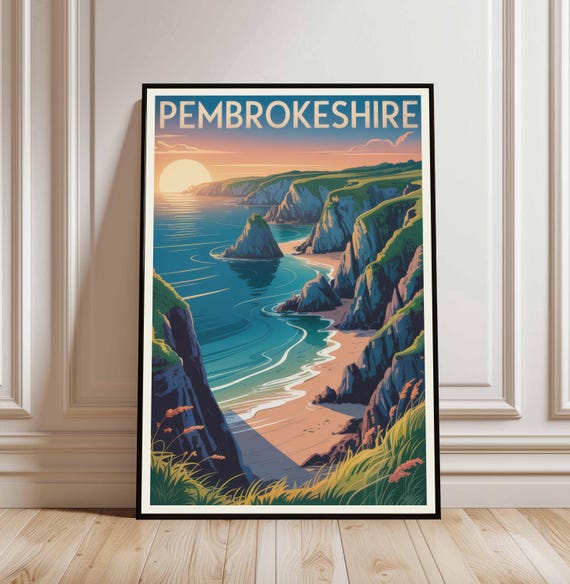 Pembrokeshire Travel Print Wall Art Poster Artwork Home Decor Gift Lovers Illustration