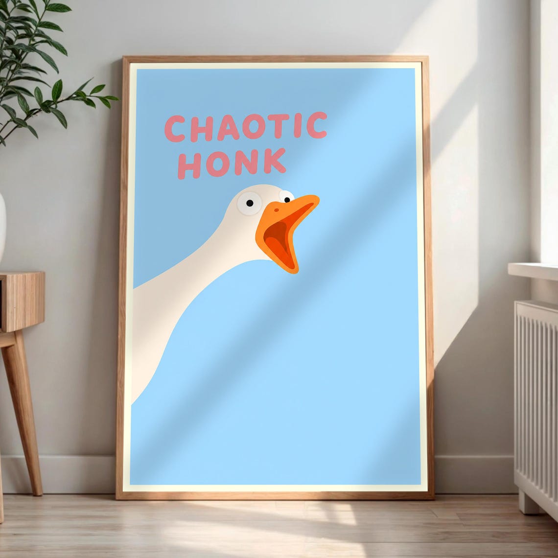 Chaotic Honk Screaming Goose Funny Minimalist Blue Wall Poster