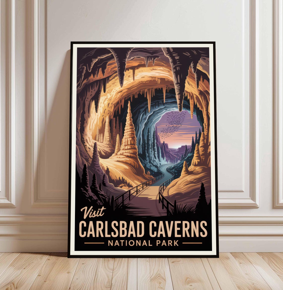 Visit Carlsbad Caverns National Park Stalactite Cave Vintage Poster