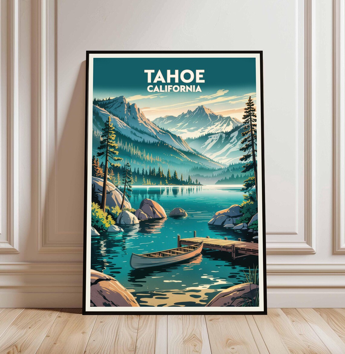 Lake Tahoe California Canoe Dock Sierra Mountain Lake Travel Poster
