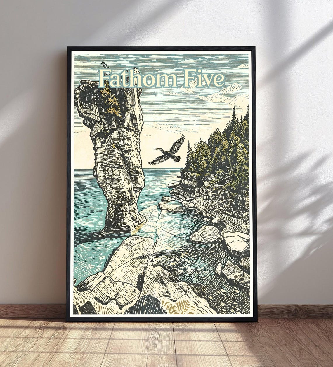 Fathom Five Flowerpot Island Sea Stack Vintage Travel Poster
