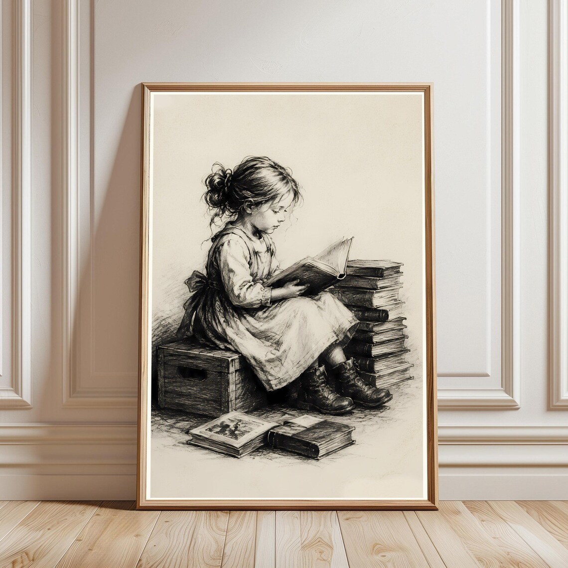 Reading Girl Poster, Book Lover Library Decor