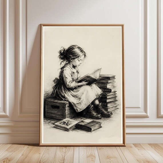 Reading Girl Poster, Book Lover Library Decor