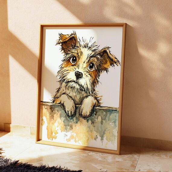 Cute Little Dog Wall Art Kids Room Adorable Puppy Illustration Instant Print Decor
