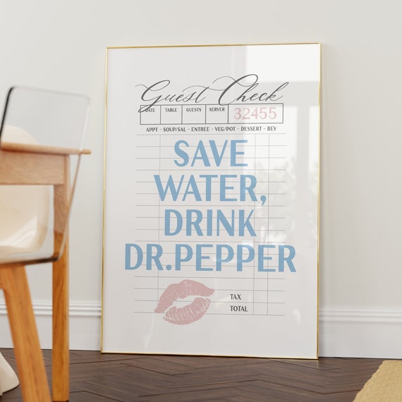 Dr Pepper Print Aesthetic Kitchen Decor Trendy Kitchen Prints Pink And Blue Apartment Decor Girly Wall Art Retro Guest Check Poster