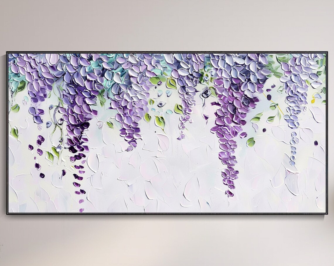 Hanging Purple Wisteria Blossom Cascade Floral Impasto Poster