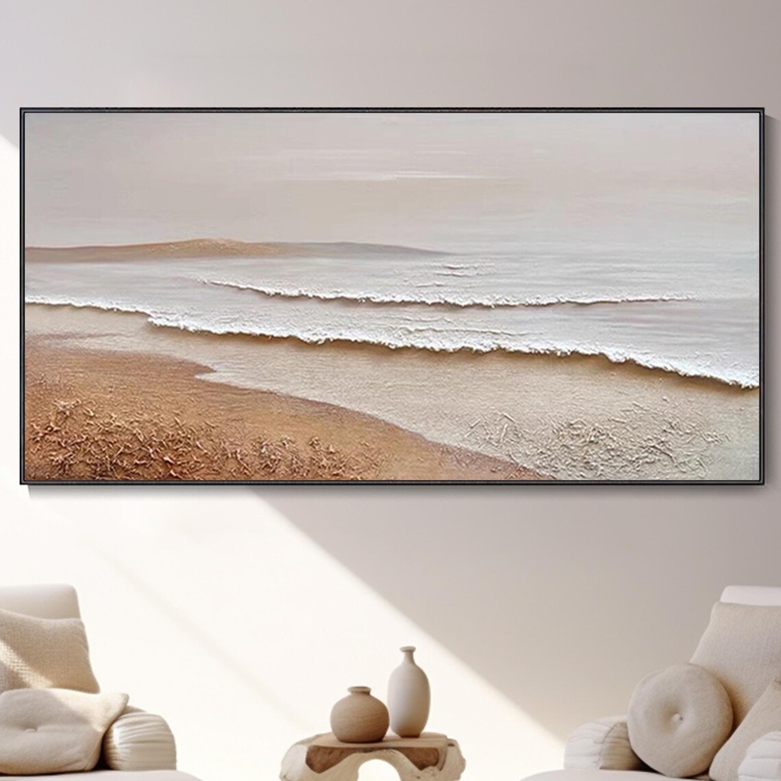 Earthy Beach Waves Minimalist Textured Abstract Coastal Art Poster - Image 5