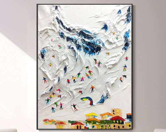 Ski Sport Painting, Snowy Mountain Art Print