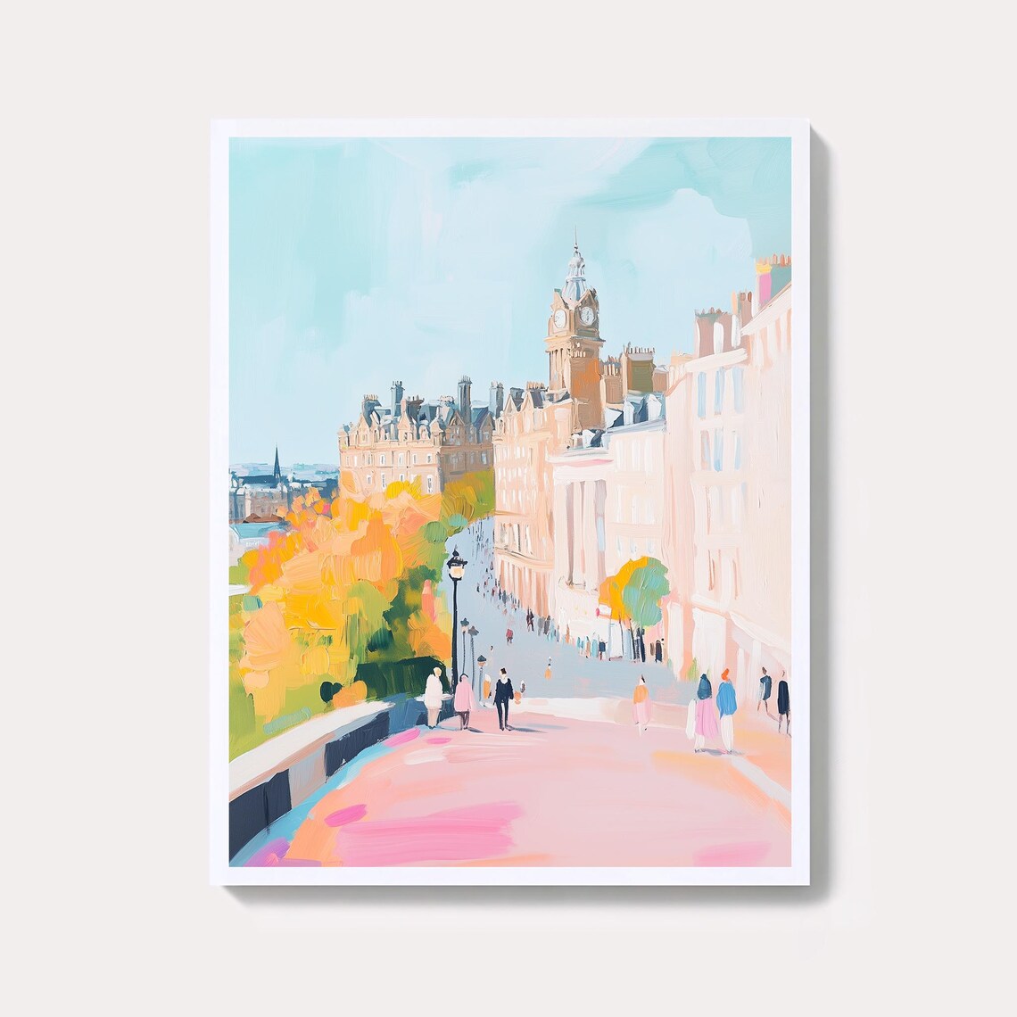 Pastel Edinburgh Cityscape Painting Scotland Watercolor Wall Art Print European City Home Decor Colorful Urban