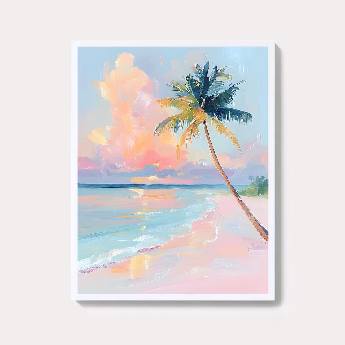 Curved Palm Tree Sunset Beach Pastel Tropical Coastal Sea Wall Art