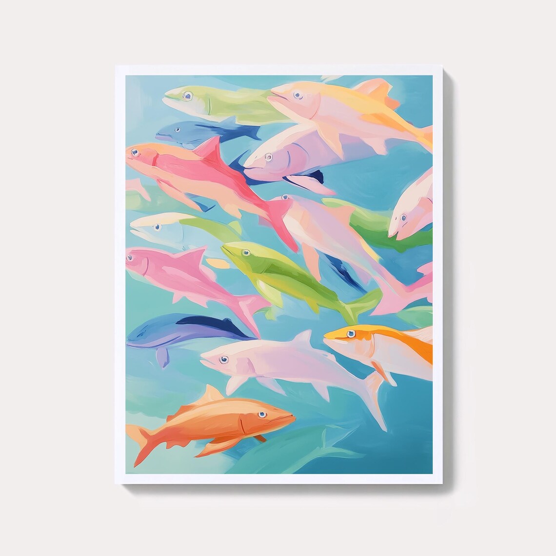 School Of Colorful Pastel Fish Swimming In Blue Water Art Poster