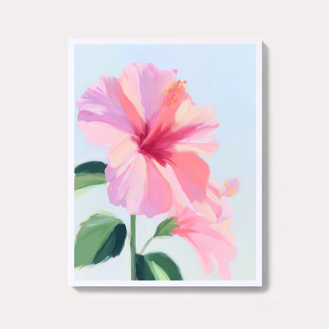 Pink Hibiscus Bloom Pastel Tropical Summer Floral Art Poster
