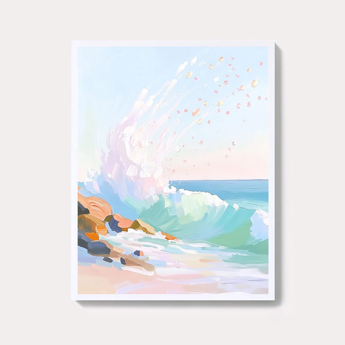 Abstract Seascape Print Waves Crashing On Rocks