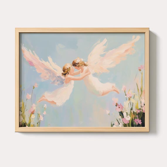 Victorian Angel Painting Pastel Nursery Wall Art